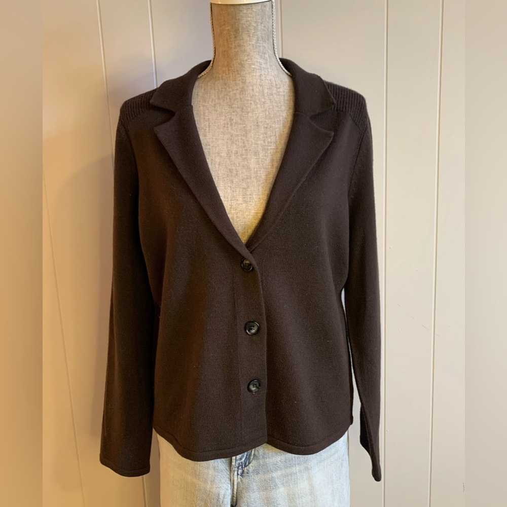 NWT Paul Costelloe Women’s Cardigan pure Extra Fine Merino Wool dark brown Large